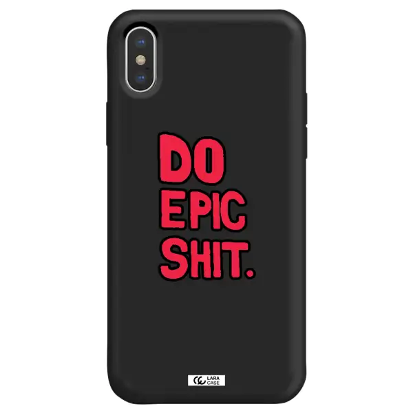 a red and black text Apple iPhone X Silicone black Case