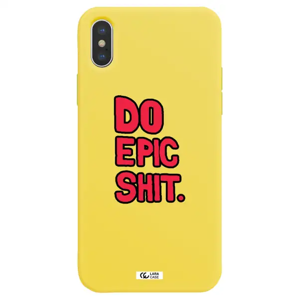a red and black text Apple iPhone X Silicone canary yellow Case