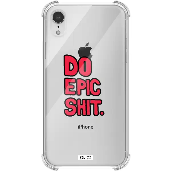 a red and black text Apple iPhone XR Clear PC Case