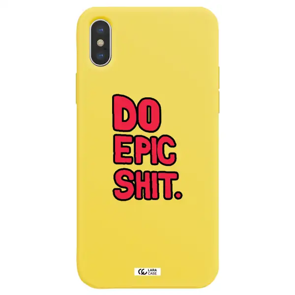 a red and black text Apple iPhone XS Silicone canary yellow Case