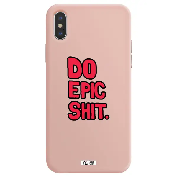 a red and black text Apple iPhone XS Silicone pastel pink Case