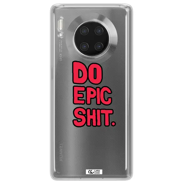 a red and black text Huawei Mate 30 Pro Clear TPU Case