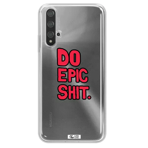 a red and black text Huawei Nova 5t Clear TPU Case