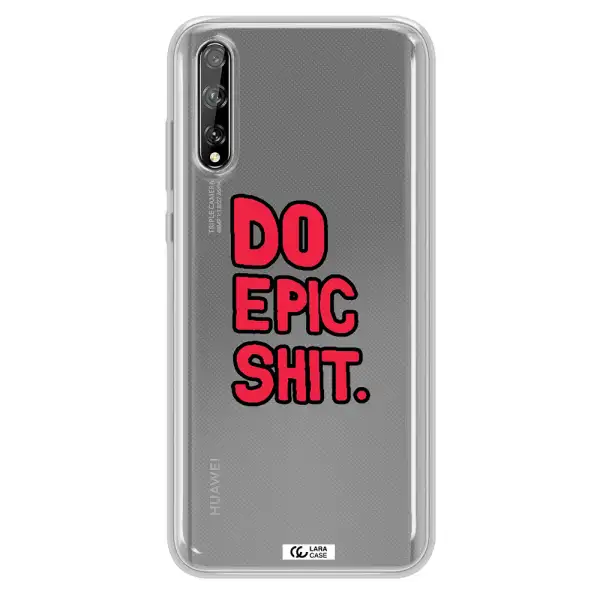 a red and black text Huawei P Smart S Clear TPU Case