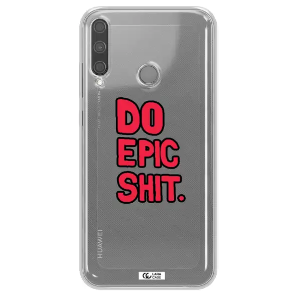 a red and black text Huawei P40 Lite E Clear TPU Case