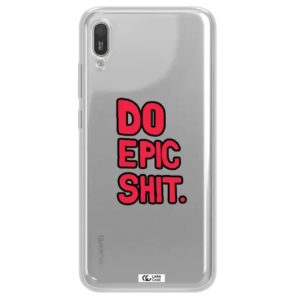 a red and black text Huawei Y6 Pro 2019 Clear TPU Case