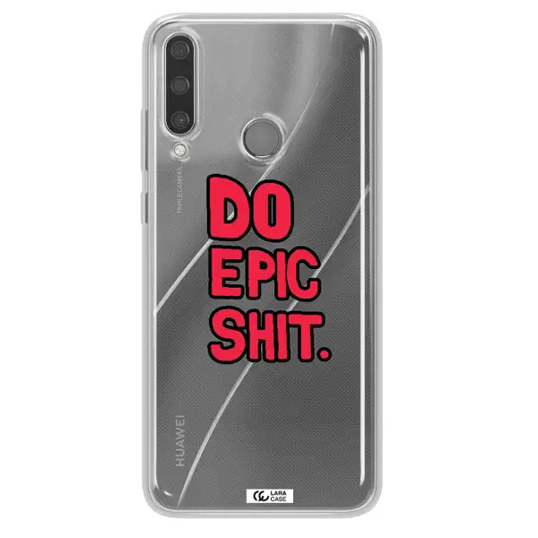 a red and black text Huawei Y6P Clear TPU Case