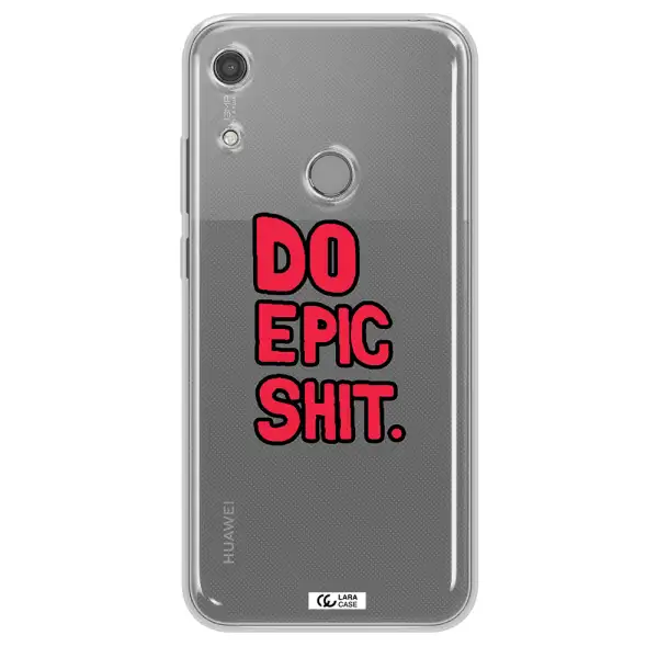 a red and black text Huawei Y6S Clear TPU Case