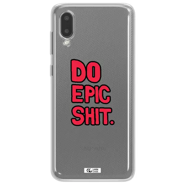 a red and black text Samsung A02 Clear TPU Case