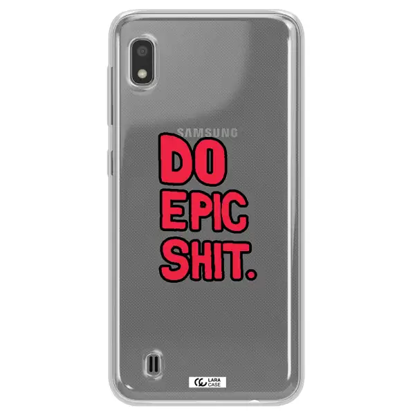 a red and black text Samsung A10 Clear TPU Case