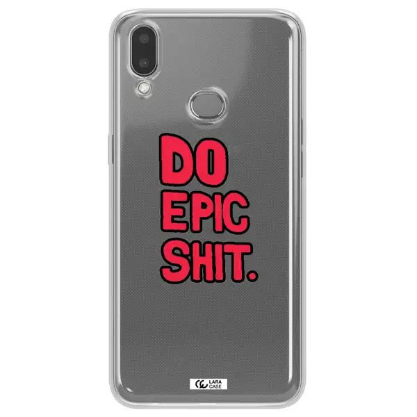 a red and black text Samsung A10S Clear TPU Case