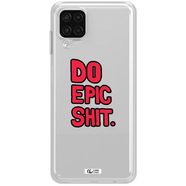 a red and black text Samsung A12 4g Clear TPU Case