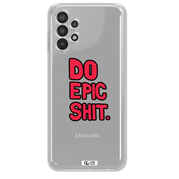 a red and black text Samsung A13 Clear TPU Case