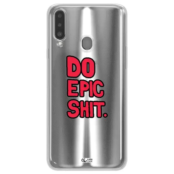 a red and black text Samsung A20S Clear TPU Case