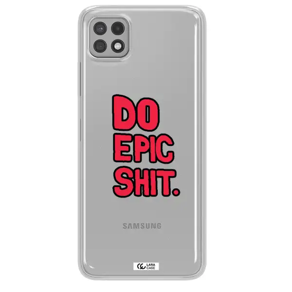 a red and black text Samsung A22 5g Clear TPU Case