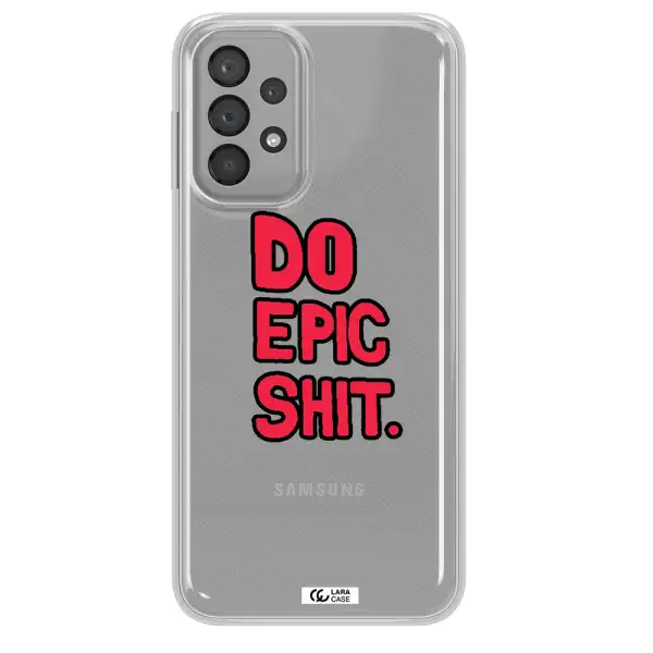 a red and black text Samsung A23 Clear TPU Case