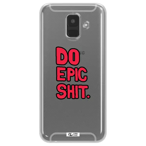 a red and black text Samsung A6 Clear TPU Case