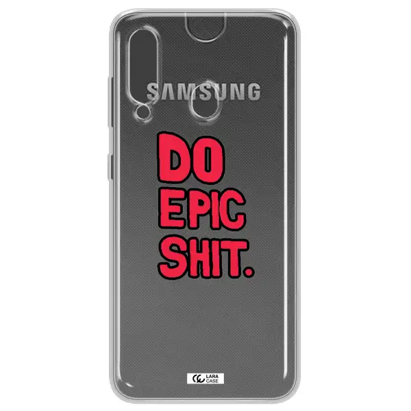 a red and black text Samsung A60 Clear TPU Case