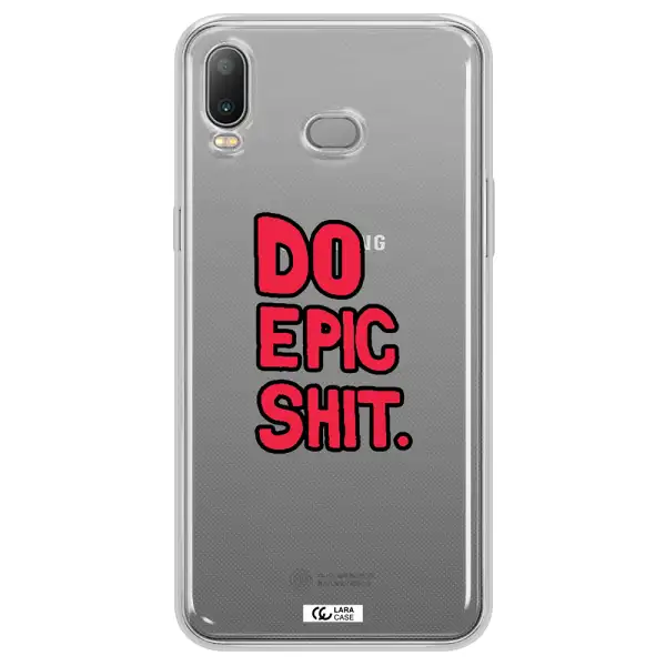 a red and black text Samsung A6S Clear TPU Case