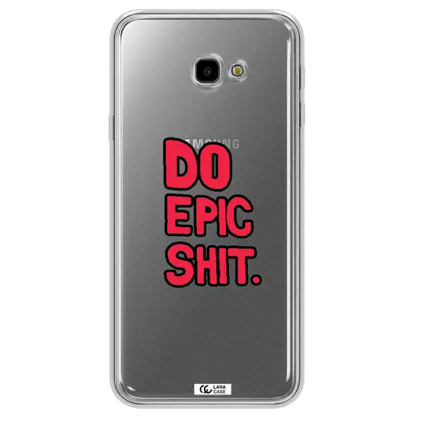 a red and black text Samsung J4 Plus Clear TPU Case