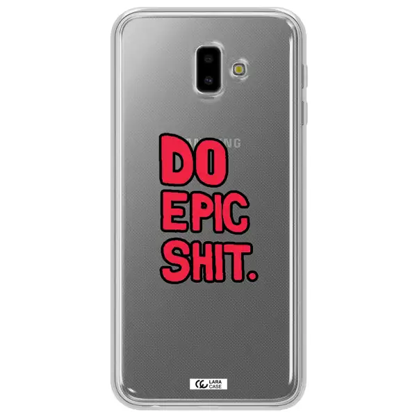 a red and black text Samsung J6 Plus Clear TPU Case