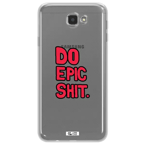 a red and black text Samsung J7 Prim Clear TPU Case