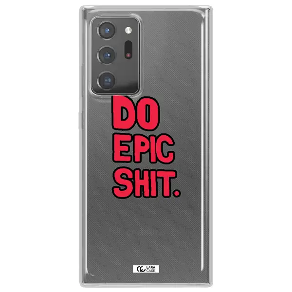 a red and black text Samsung Note 20 Ultra Clear TPU Case