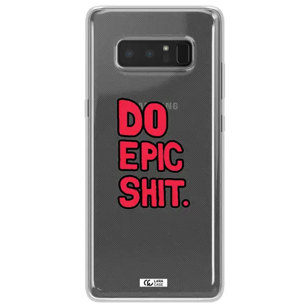 a red and black text Samsung Note 8 Clear TPU Case