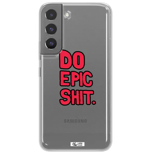 a red and black text Samsung S 22 Clear TPU Case