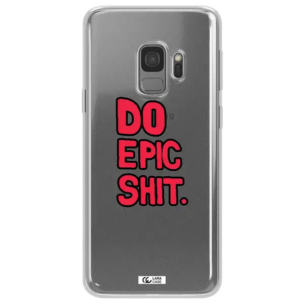 a red and black text Samsung S9 Clear TPU Case