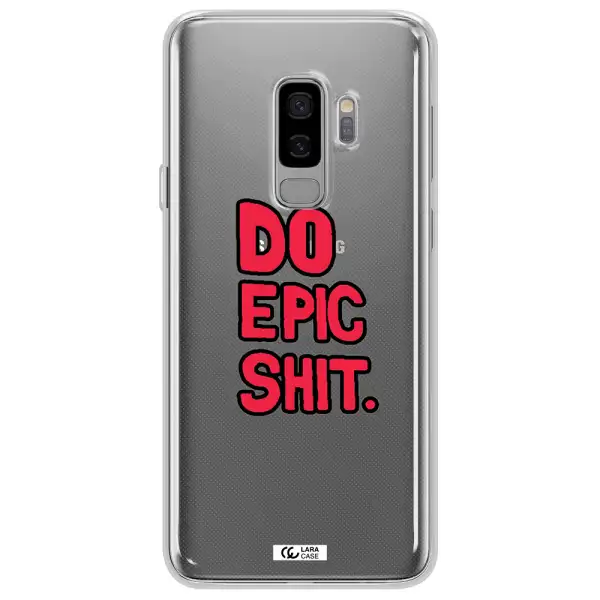 a red and black text Samsung S9 Plus Clear TPU Case