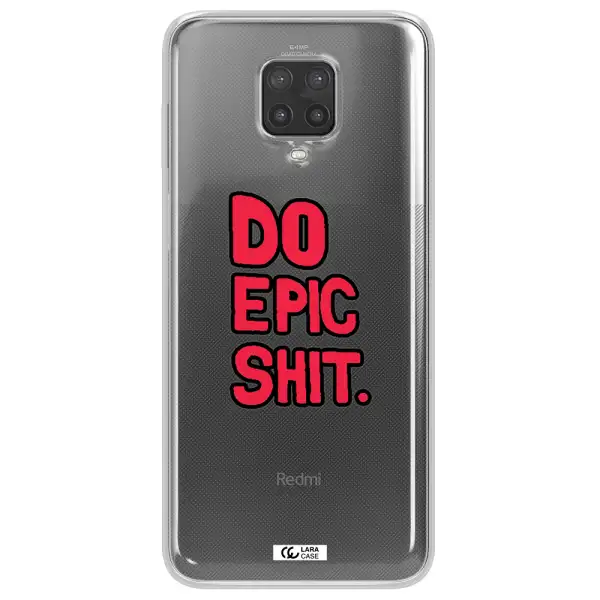 a red and black text Xiaomi Note 9 Pro Clear TPU Case