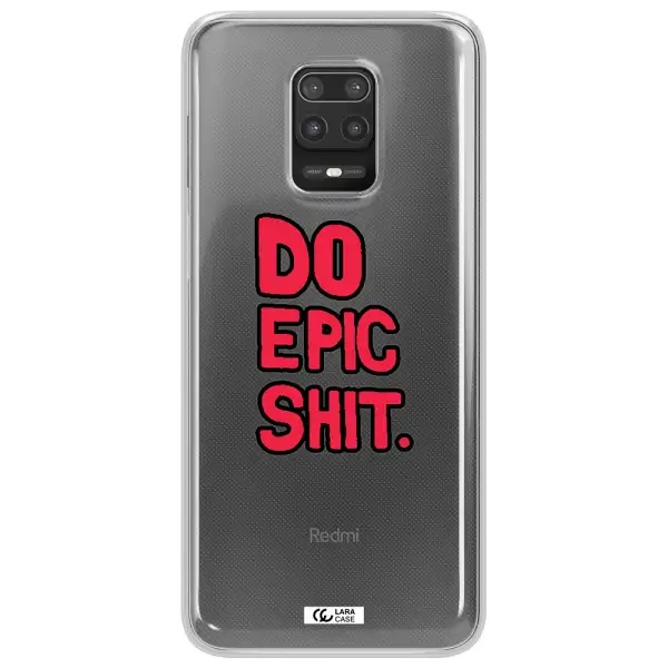 a red and black text Xiaomi Note 9S Clear TPU Case