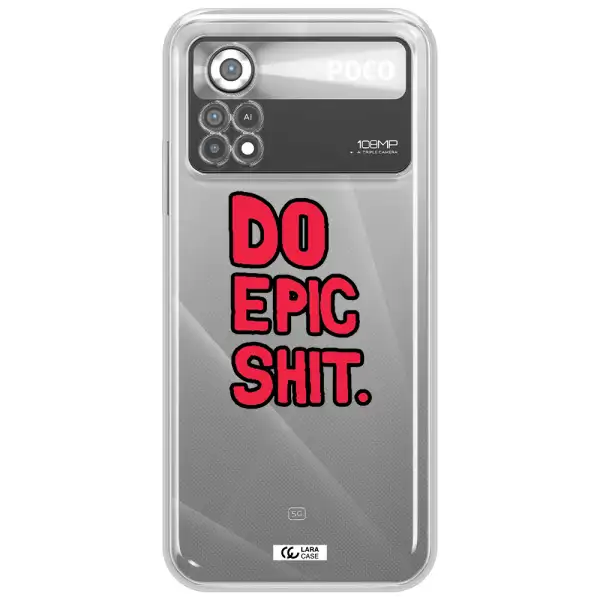 a red and black text Xiaomi Poco X4 Pro Clear TPU Case