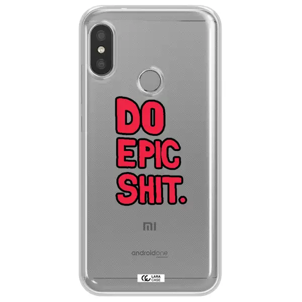 a red and black text Xiaomi Redmi 6 Pro Clear TPU Case