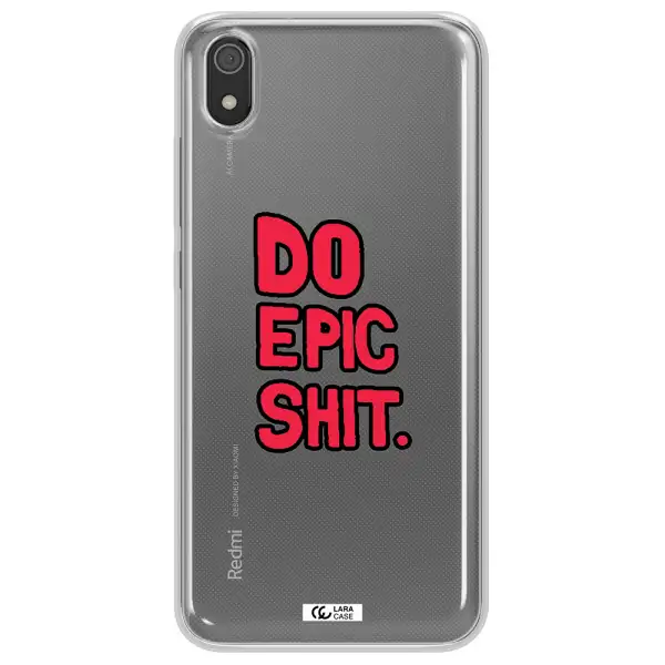 a red and black text Xiaomi Redmi 7A Clear TPU Case