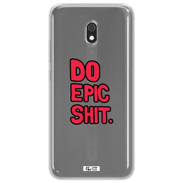 a red and black text Xiaomi Redmi 8A Clear TPU Case