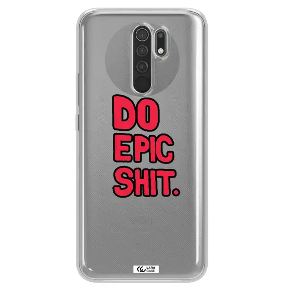 a red and black text Xiaomi Redmi 9 Clear TPU Case