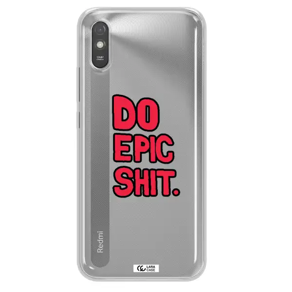 a red and black text Xiaomi Redmi 9A Clear TPU Case