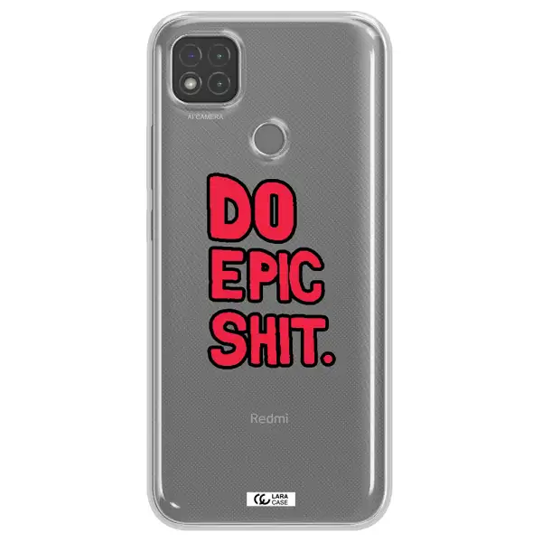 a red and black text Xiaomi Redmi 9C Clear TPU Case