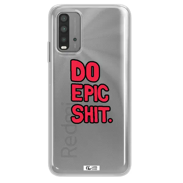 a red and black text Xiaomi Redmi 9T Clear TPU Case