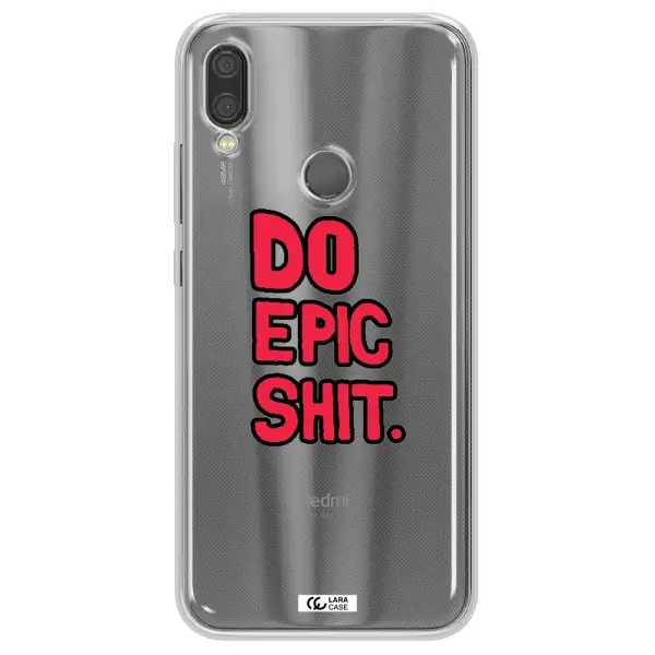 a red and black text Xiaomi Redmi Note 7 Clear TPU Case