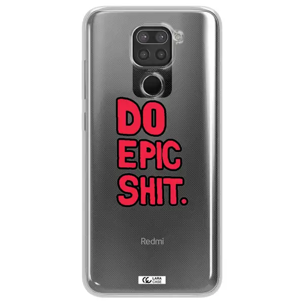 a red and black text Xiaomi Redmi Note 9 Clear TPU Case