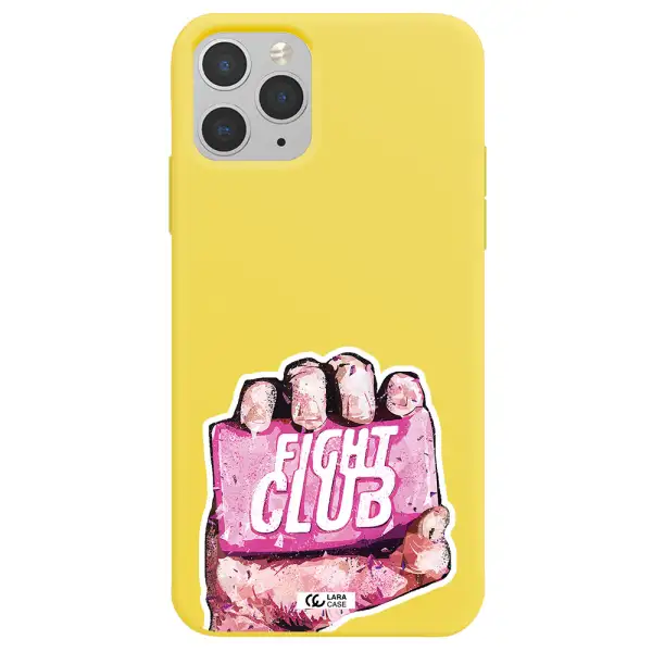 a hand holding a pink bag Apple iPhone 11 pro max Silicone canary yellow Case