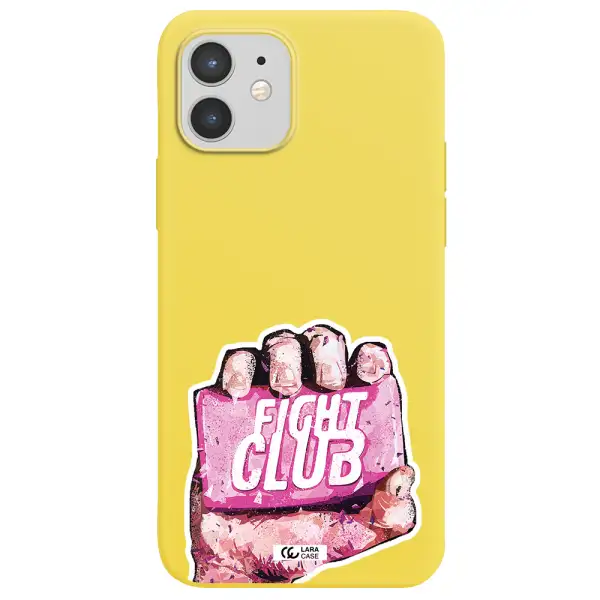 a hand holding a pink bag Apple iPhone 12 Silicone canary yellow Case