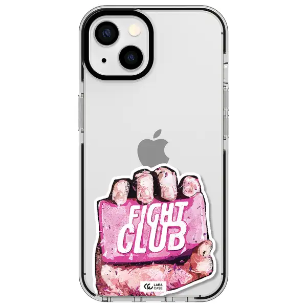 a hand holding a pink bag Apple iPhone 13 impact black border Case