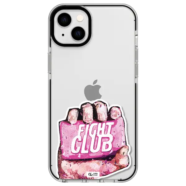 a hand holding a pink bag Apple iPhone 14 plus impact black border Case