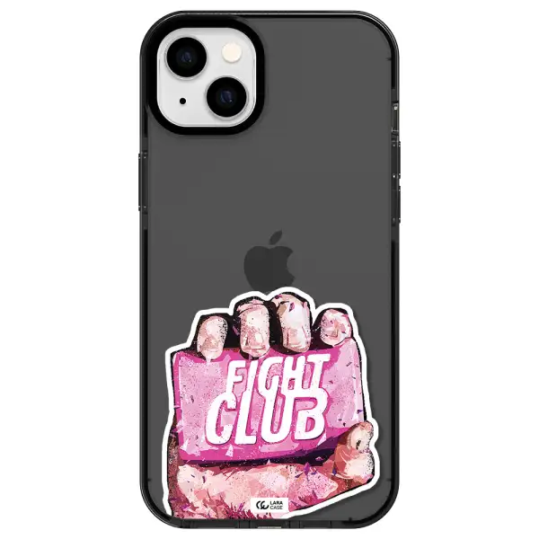 a hand holding a pink bag Apple iPhone 14 plus impact Smoke Black Case