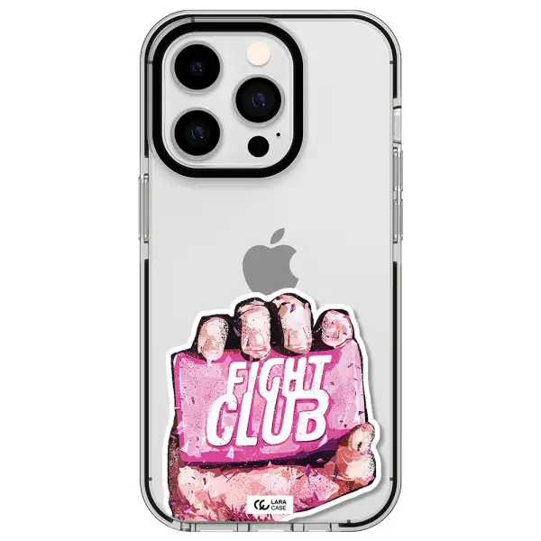 a hand holding a pink bag Apple iPhone 14 pro impact black border Case