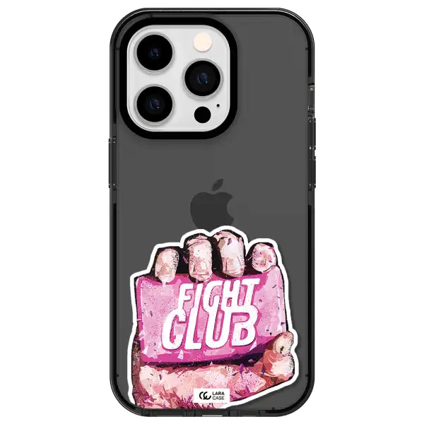 a hand holding a pink bag Apple iPhone 14 pro impact Smoke Black Case